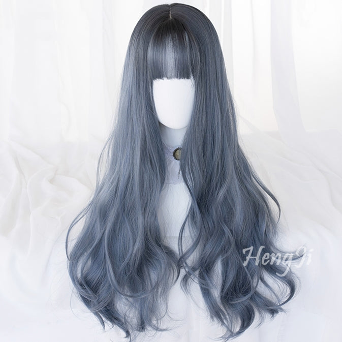 Hengji Lolita Wig Witch Grey and Blue 71cm long curly hair Synthetic Heat Resistant Fiber - Uwowo Cosplay