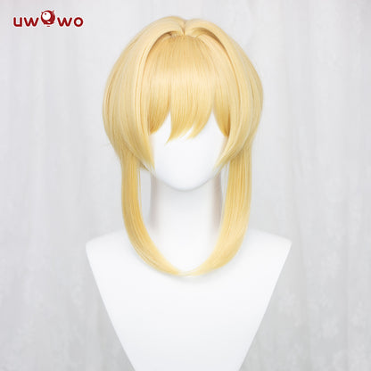 Uwowo Genshin Impact Female Traveler Cosplay Wig 35cm Gold Short Hair Lumine/Hotaru/Hyeong/荧 - Uwowo Cosplay