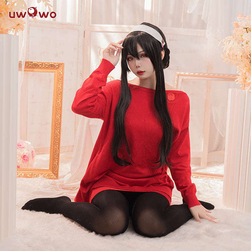 【In Stock】Uwowo Plus Size Anime Spy x Family: Yor Forger Sweater Yor Forger Dress Christmas Cosplay Costume Casual Red Sweater - Uwowo Cosplay