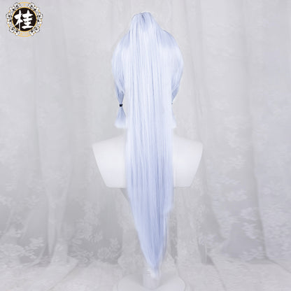 Uwowo Game Genshin Impact Kamisato Ayaka Cosplay Wig 65cm White blue Ponytail Hair - Uwowo Cosplay