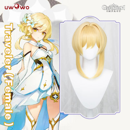 Uwowo Genshin Impact Female Traveler Cosplay Wig 35cm Gold Short Hair Lumine/Hotaru/Hyeong/荧 - Uwowo Cosplay