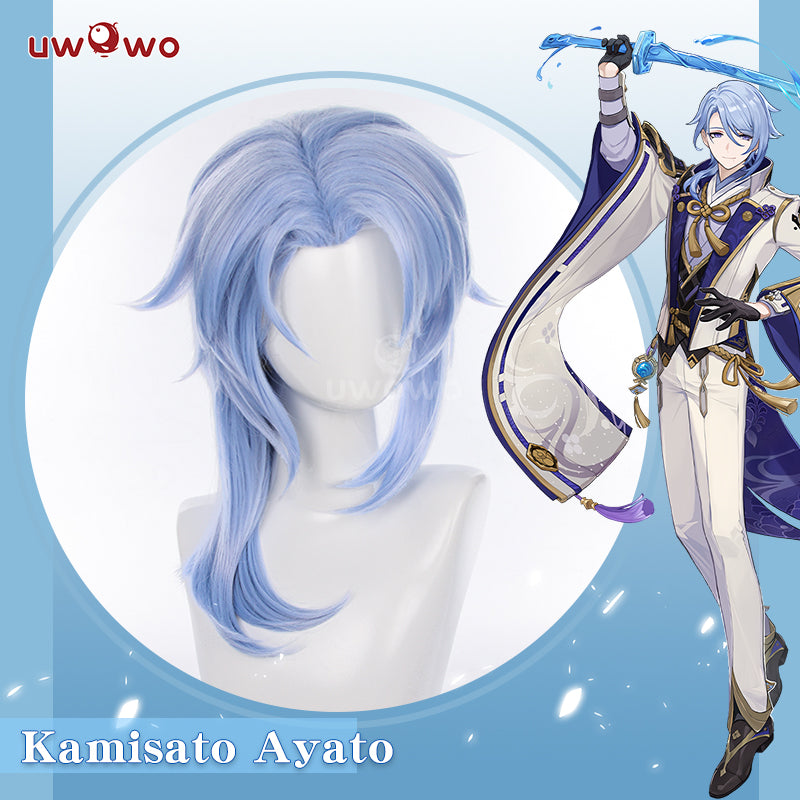 【Pre-sale】Uwowo Genshin Impact Kamisato Ayato Male Cosplay Inazuma Costume Wig 45CM Blue Wig - Uwowo Cosplay