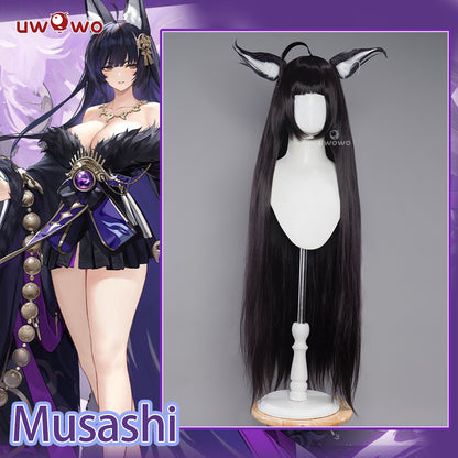 【Pre-sale】Uwowo Game Azur Lane IJN Musashi Kimono Fox Cosplay Wig With Ears Dark Purple Hair - Uwowo Cosplay