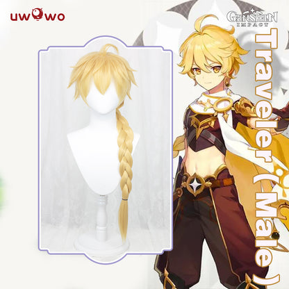 Uwowo Genshin Impact Male Traveler Cosplay Wig 90cm Gold Braided Hair Aether/Sora/Gong/空 - Uwowo Cosplay