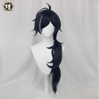 UWOWO Game Genshin Impact Kaeya Cosplay Wig 80cm Dark Blue Highlights Long Hair Heat Resistant Cosplay Wig - Uwowo Cosplay