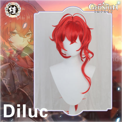 Uwowo Game Genshin Impact Diluc The Dark Side of Dawn Cosplay Wig 80cm Red Long Hair - Uwowo Cosplay