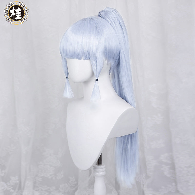 Uwowo Game Genshin Impact Kamisato Ayaka Cosplay Wig 65cm White blue Ponytail Hair - Uwowo Cosplay