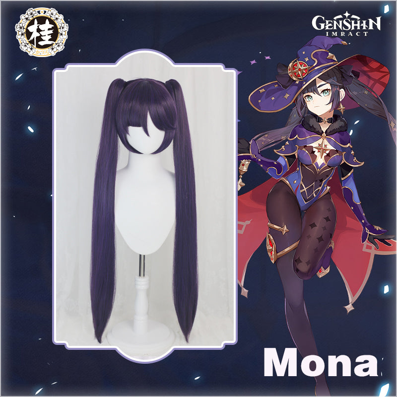 【Pre-sale】Uwowo Game Genshin Impact Mona Megistus Cosplay Wig Astral Reflection 90cm Purple Twin Tail Wig - Uwowo Cosplay