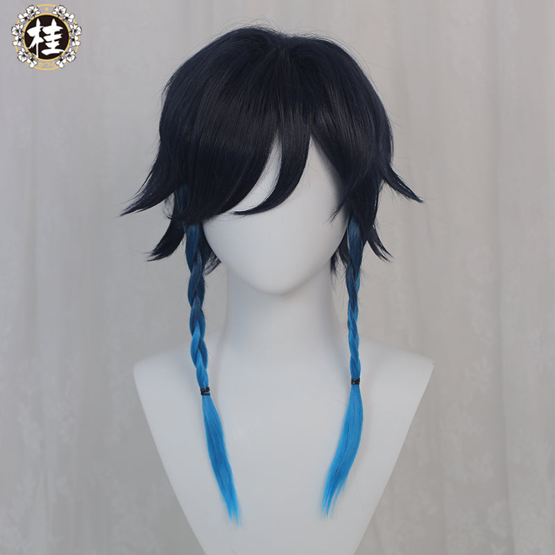 Uwowo Game Genshin Impact Venti Windborne Bard Cosplay Wig Tone-Deaf Bard 50cm Dark blue light blue Gradient Short Hair - Uwowo Cosplay