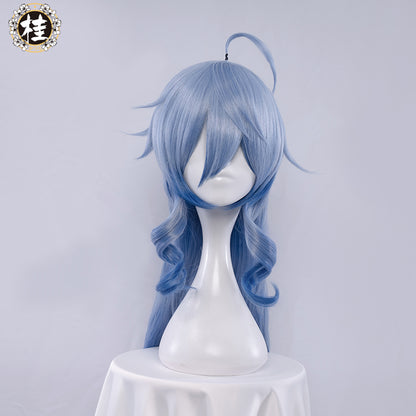 Uwowo Genshin Impact Cosplay Ganyu Plenilune Gaze Cosplay Wig 90cm Blue Wavy Hair - Uwowo Cosplay