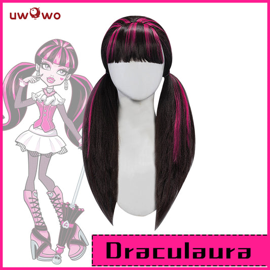 【Pre-sale】Uwowo Monster High Cosplay Wig Draculaura Wig Black and Pink Long Hair - Uwowo Cosplay