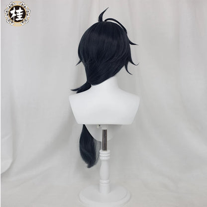 UWOWO Game Genshin Impact Kaeya Cosplay Wig 80cm Dark Blue Highlights Long Hair Heat Resistant Cosplay Wig - Uwowo Cosplay