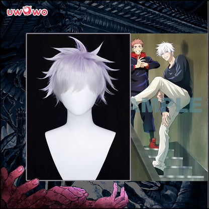 Uwowo Anime Jujutsu Kaisen Satoru Gojo Cosplay Wig 28CM Light purple white Gradient Short Hair - Uwowo Cosplay