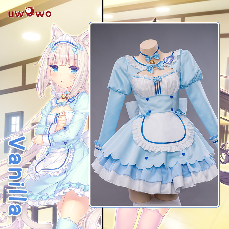 Uwowo Plus Size Game Nekopara vol.4 Vanilla Maid Dress Cosplay Costume Cute Blue Dress - Uwowo Cosplay