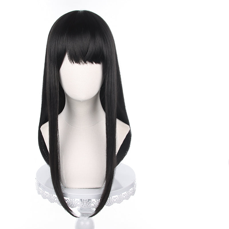 Black Straight Sleek Long Full Hair Wig Side Bangs Cosplay 31 Inch Long - Foto 10
