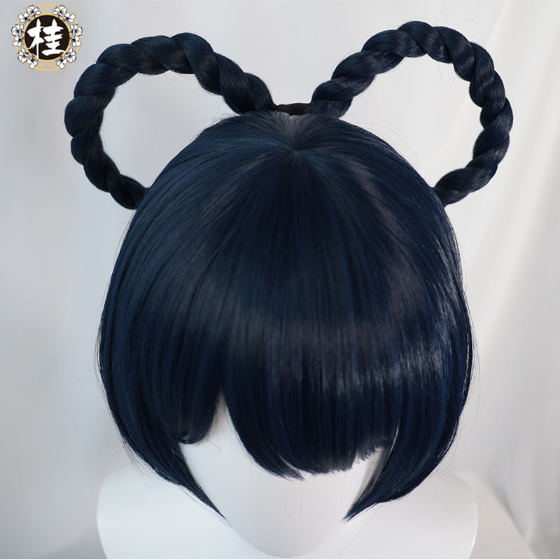 【Pre-sale】Uwowo Game Genshin Impact Xiangling Exquisite Delicacy Cosplay Wig Chef de Cuisine 30cm Dark Blue Short Hair - Uwowo Cosplay