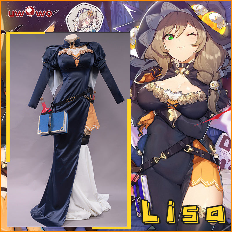 【In Stock】Uwowo Game Genshin Impact Halloween Holiday Lisa Cosplay Costume Sexy Dress - Uwowo Cosplay