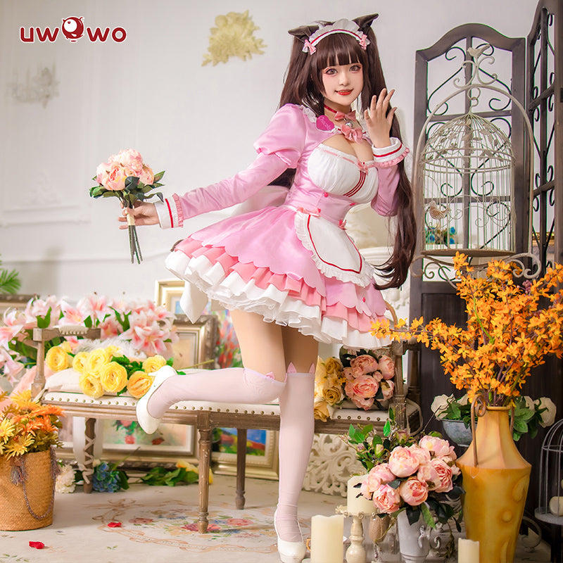 Uwowo Game Nekopara vol.4 Chocola Maid Dress Cosplay Costume Cute Pink Dress - Uwowo Cosplay