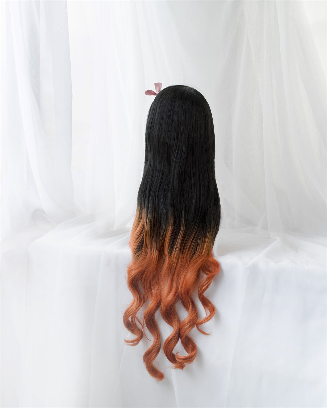 Uwowo Anime Nezuko Cosplay Wig 95cm Long Wavy Black Orange