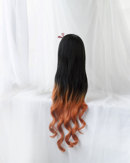 Uwowo Demon Slayer: Kimetsu no Yaiba Kamado Nezuko Cosplay Wig 95cm Long Wavy Black Orange Gradient Wig - Uwowo Cosplay