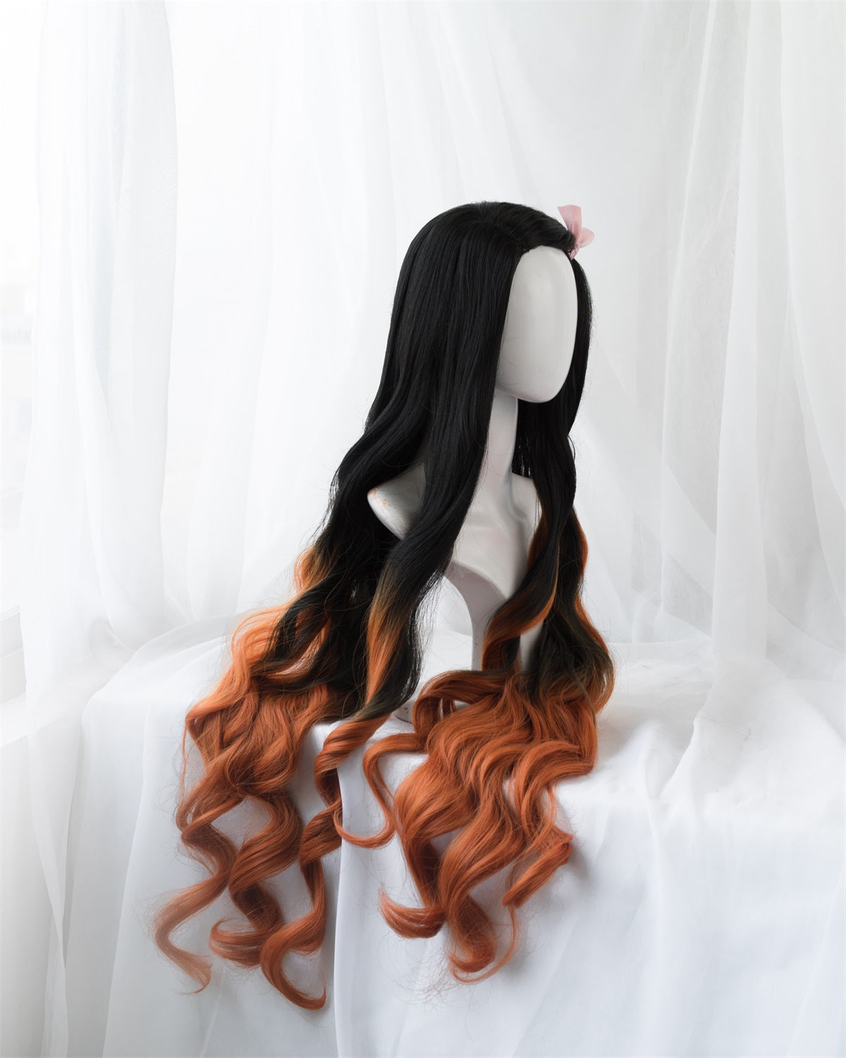 Uwowo Anime Nezuko Cosplay Wig 95cm Long Wavy Black Orange