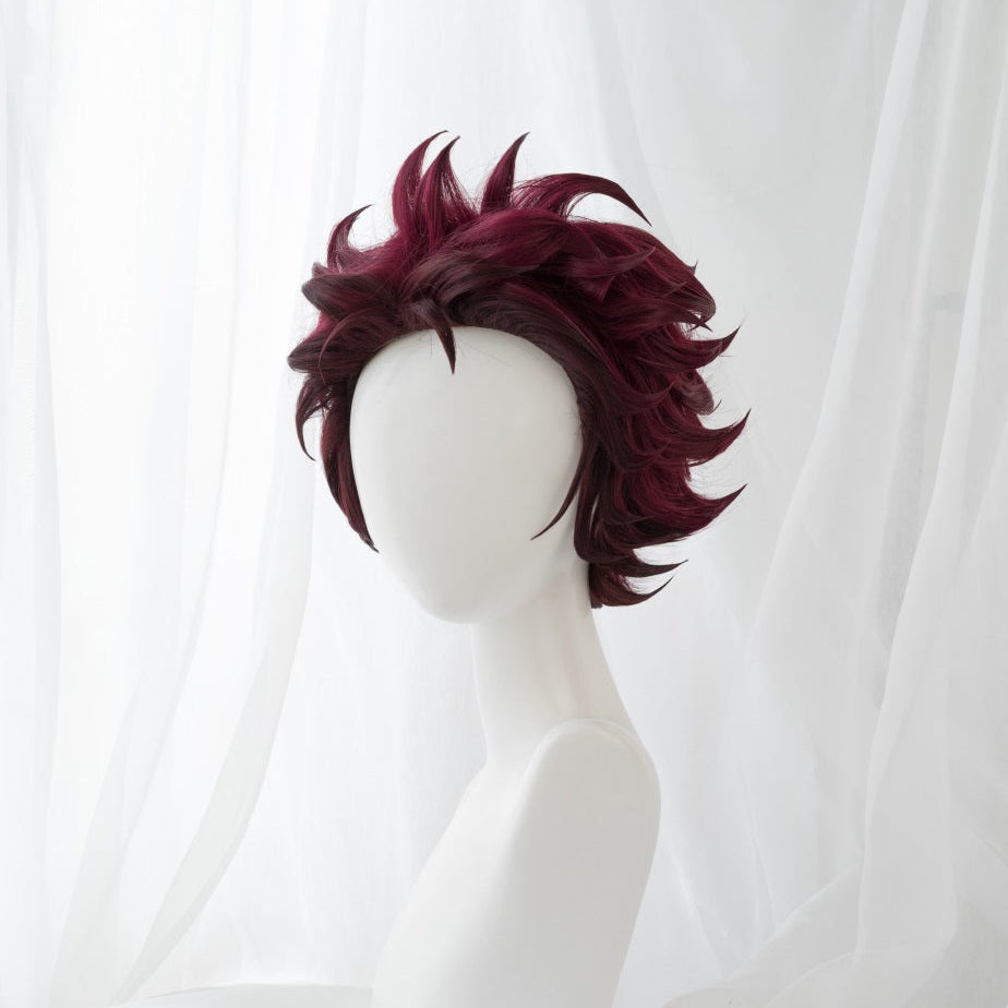 Uwowo Demon Slayer: Kimetsu no Yaiba Kamado Tanjiro Cosplay Wig Demon Slaying Corps Uniform Wig 25cm Short Wine Red Wig - Uwowo Cosplay