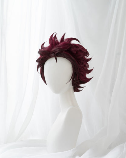 Uwowo Demon Slayer: Kimetsu no Yaiba Kamado Tanjiro Cosplay Wig Demon Slaying Corps Uniform Wig 25cm Short Wine Red Wig - Uwowo Cosplay