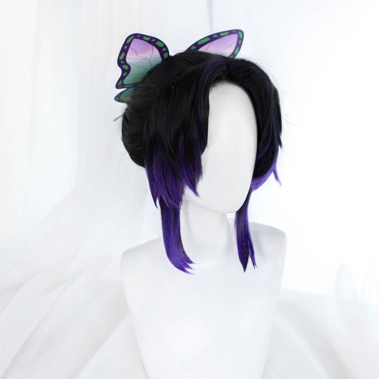 Uwowo Anime Kochou Cosplay Wig 23cm Short Black Purple Gradient