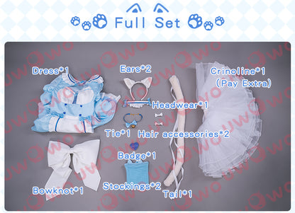 Uwowo Plus Size Game Nekopara vol.4 Vanilla Maid Dress Cosplay Costume Cute Blue Dress - Uwowo Cosplay