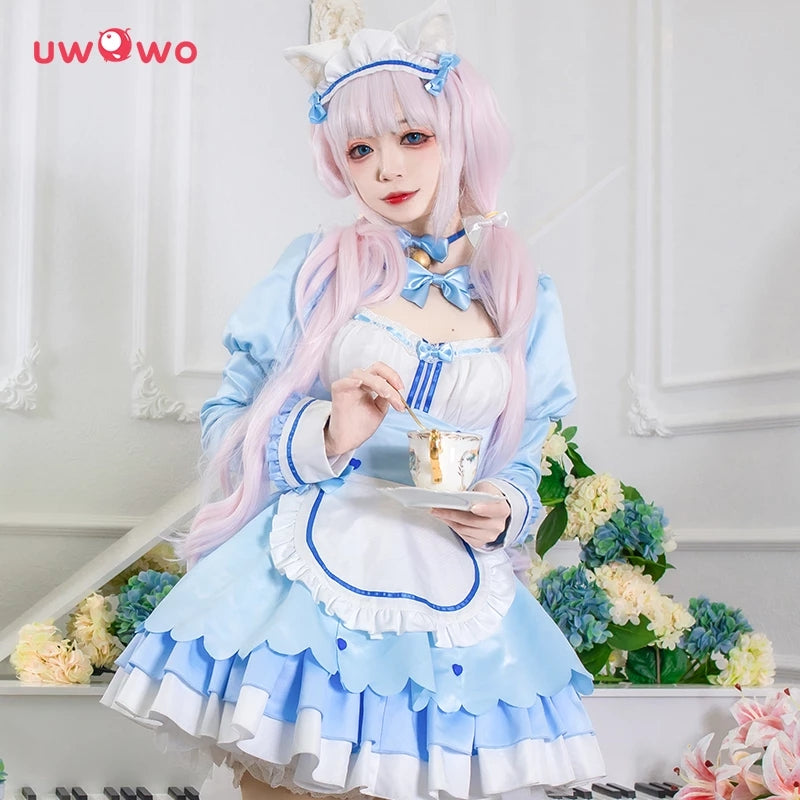 Uwowo Game Nekopara vol.4 Vanilla Maid Dress Cosplay Costume Cute Blue