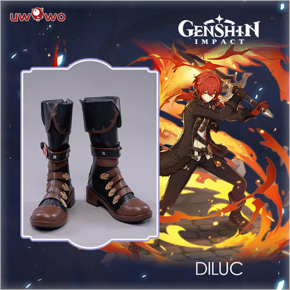 Uwowo Game Genshin Impact Cosplay Diluc The Dark Side of Dawn Darknight Hero Cosplay Shoes - Uwowo Cosplay