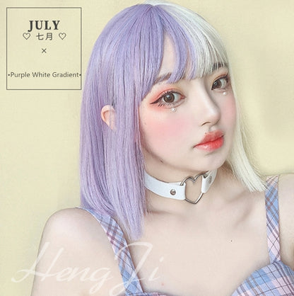 Hengji Wig July Purple White Gradient 33cm Straight Lolita Daily Cosplay Wig Synthetic Heat Resistant Fiber - Uwowo Cosplay