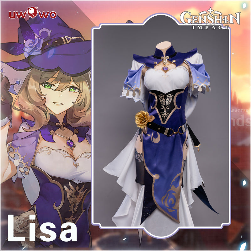 【In Stock】Uwowo Game Genshin Impact Plus Size Cosplay Lisa Witch of Purple Rose Costume The Librarian Sexy Dress - Uwowo Cosplay